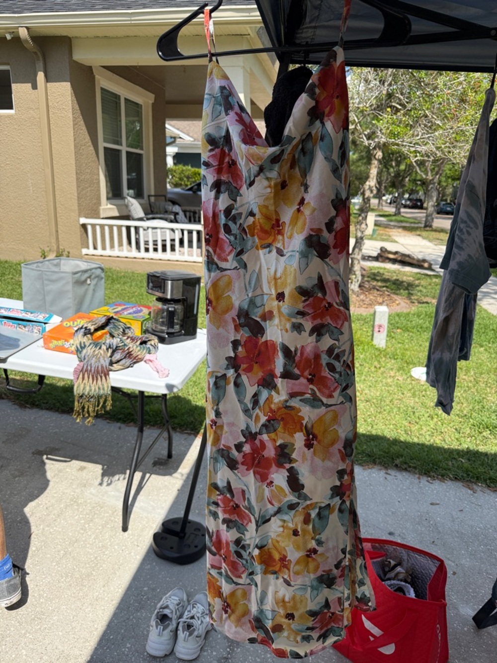 Inspired Hearts Cream Maxi Slip Dress with Red, Yellow & Teal Floral Print